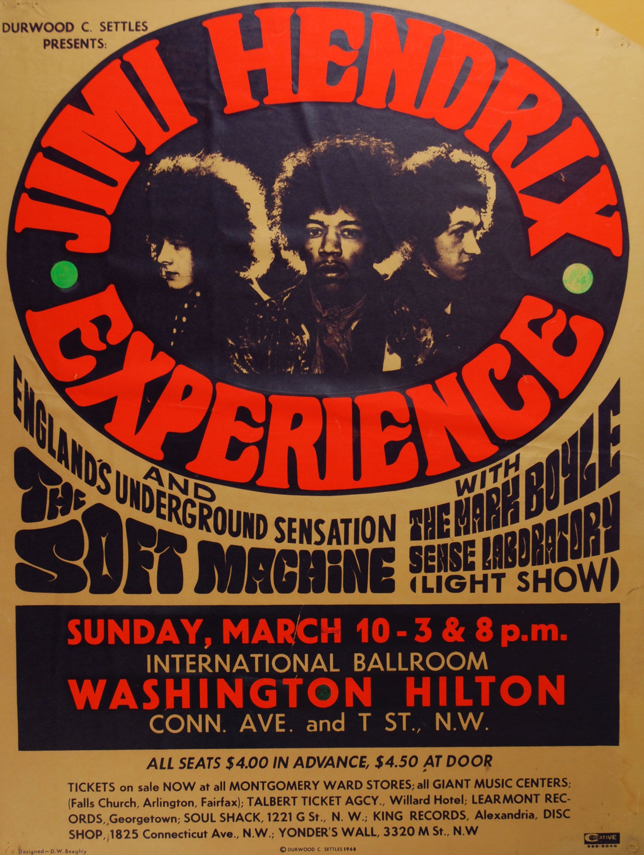 Jimi Hendrix at The Washington Hilton Hotel 1968 Concert Poster