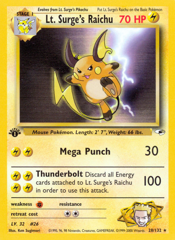 Lt. Surge's Raichu (28/132) - Gym Heroes (1st Edition) Pokémon Card