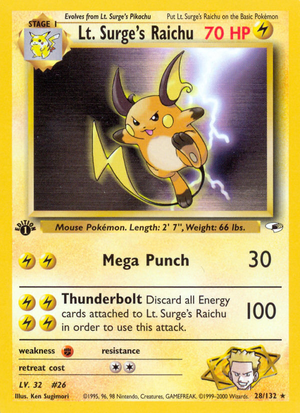 Lt. Surge's Raichu (28/132) - Gym Heroes (1st Edition)