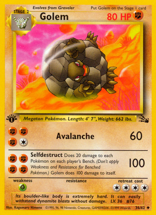 Golem (36/62) - Fossil (1st Edition) Pokémon Card