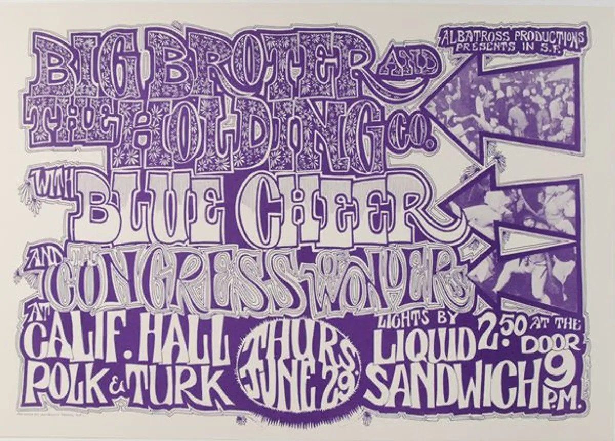 Big Brother & Holding Co. & Blue Cheer California Hall 1967 Concert Poster