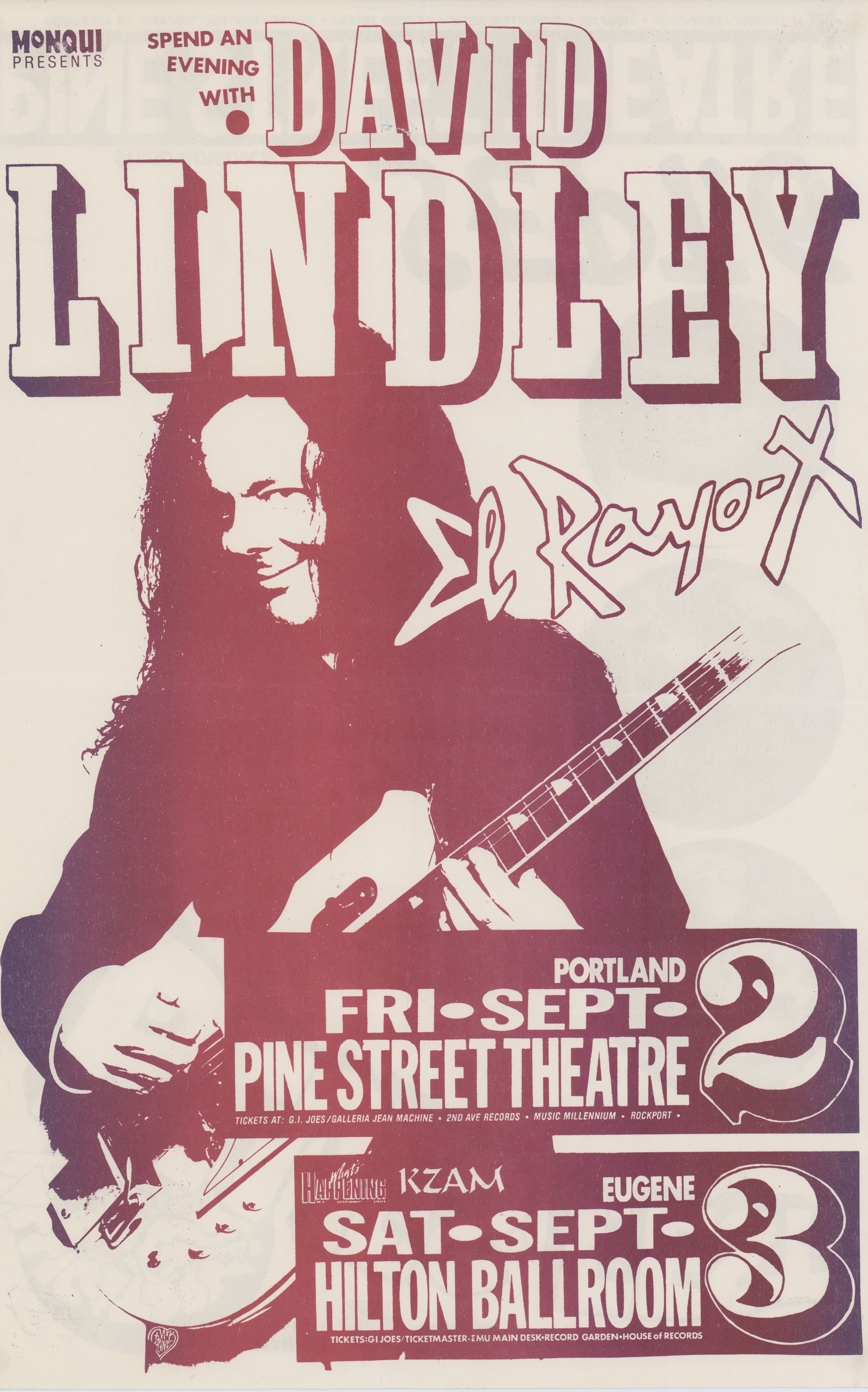 MXP-195.2 David Lindley El Rayo -x 1988 Pine Street Theatre-hilton Ballroom  Sep 3 Concert Poster