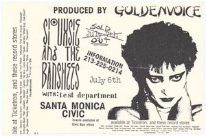 Siouxsie and The Banshees Santa Monica Civic Handbill 1984