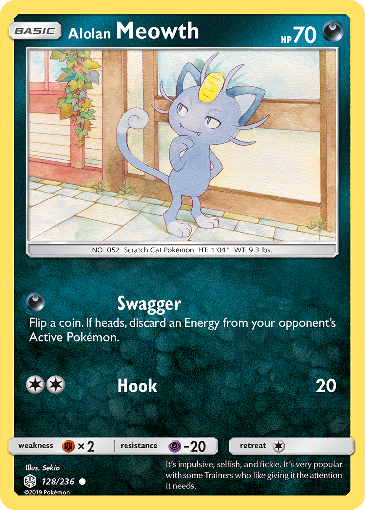 Alolan Meowth (128/236) - Cosmic Eclipse Pokémon Card