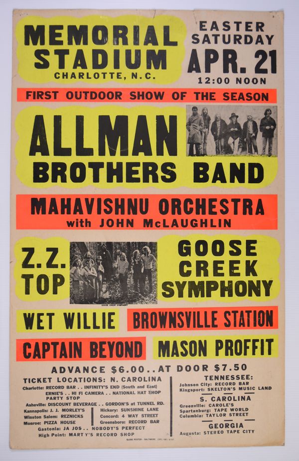 Allman Brothers Band Memorial Stadium 1973 Value - GoCollect (allman ...