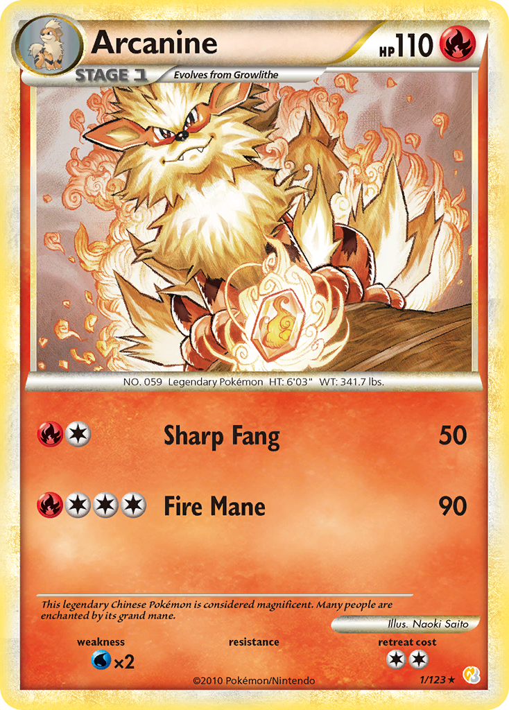 Arcanine (1/123) - HeartGold & SoulSilver Pokémon Card