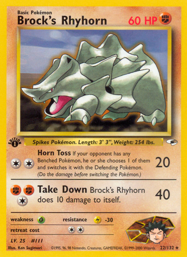 Brock's Rhyhorn (22/132) - Gym Heroes (1st Edition) Pokémon Card