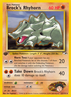 Brock's Rhyhorn (22/132) - Gym Heroes (1st Edition)