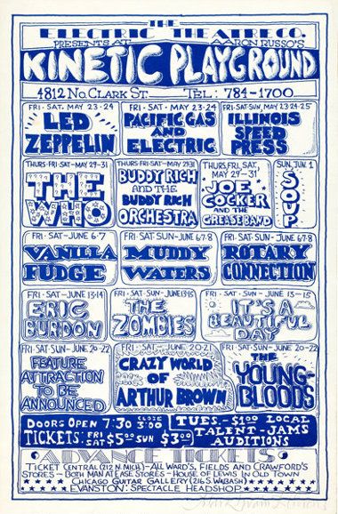 Led Zeppelin & The Who Kinetic Playground Show Calendar 1969 Concert Poster
