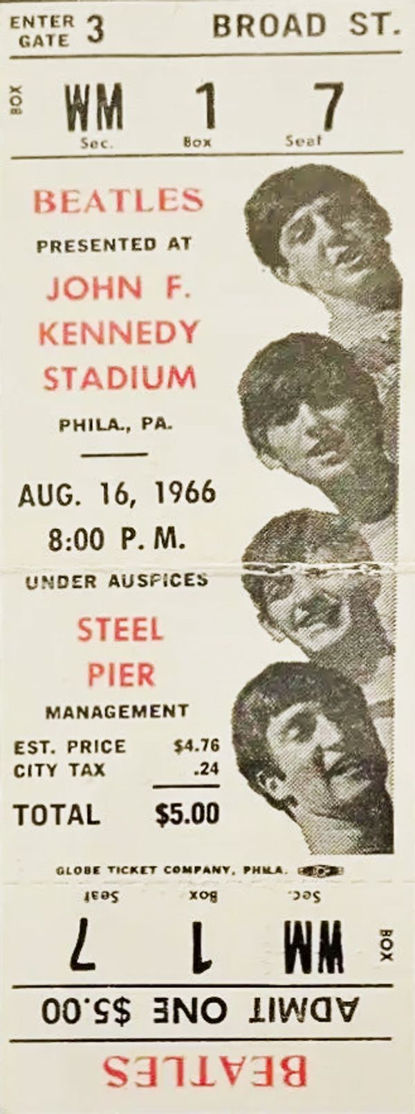 The Beatles JFK Stadium Ticket 1966