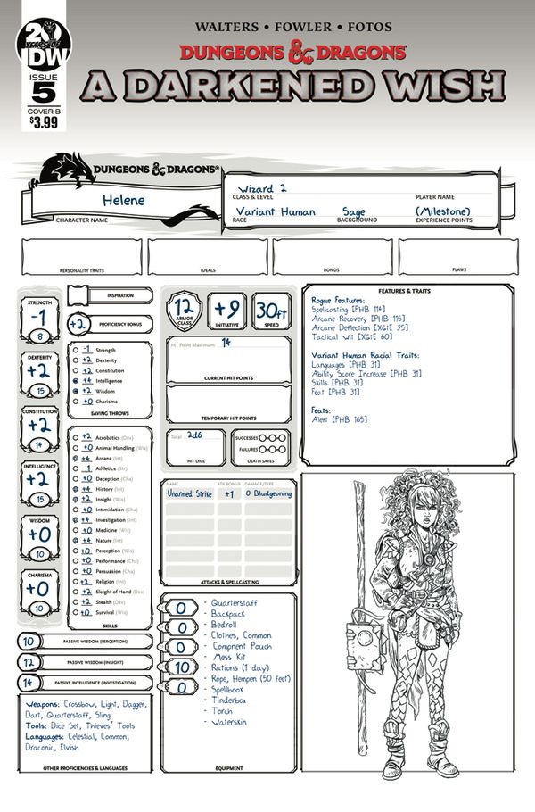 Dungeons & Dragons A Darkened Wish #5 (Cover B Character Sheet)