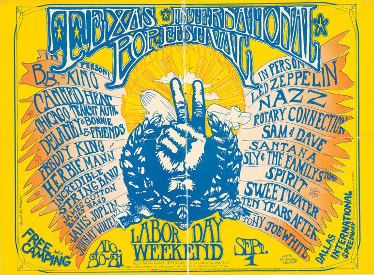 Janis Joplin & Led Zeppelin Texas International Pop Festival 1969 Concert Poster