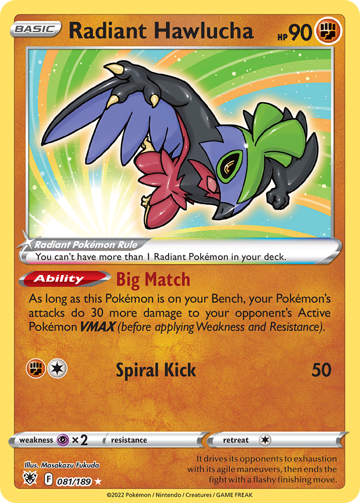 Radiant Hawlucha Radiant (81/189) - Astral Radiance Pokémon Card