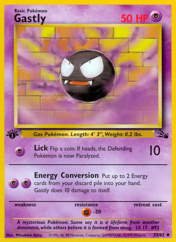 Gastly (33/62) - Fossil (1st Edition) Pokémon Card