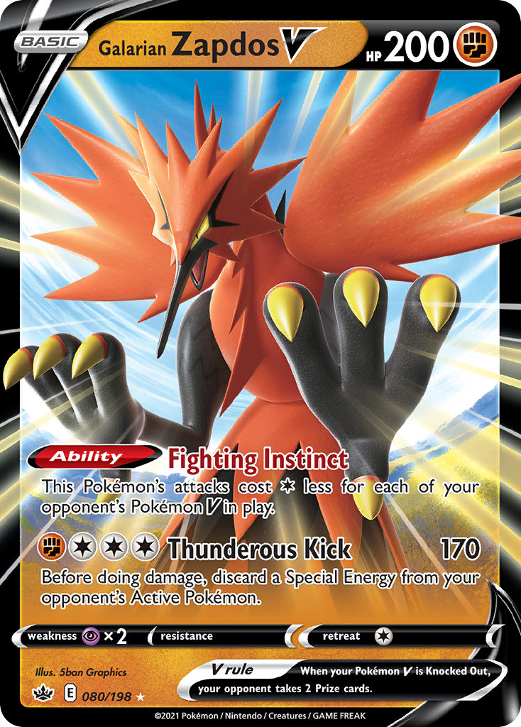 Galarian Zapdos V (80/198) - Chilling Reign Pokémon Card