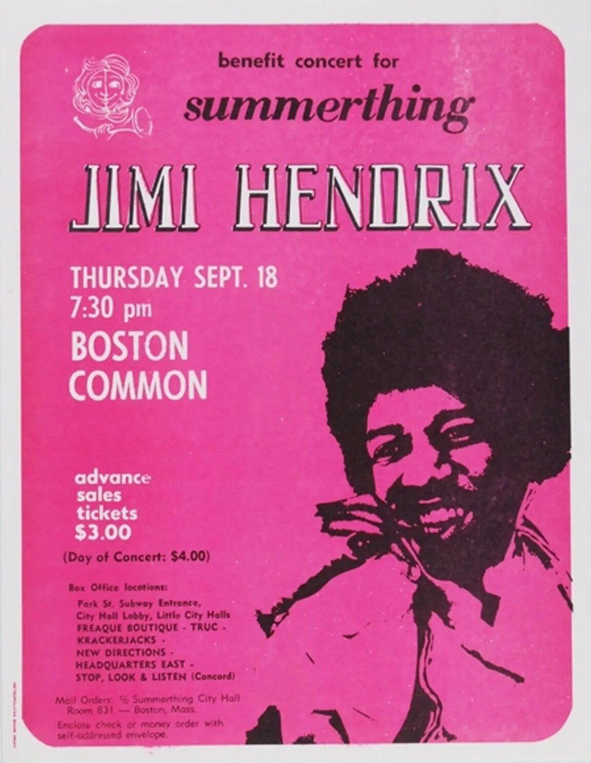 Jimi Hendrix Boston Common HANDBILL 1969 Concert Poster