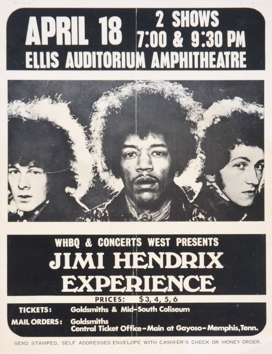 Jimi Hendrix Experience Ellis Auditorium 1969 HANDBILL Concert Poster