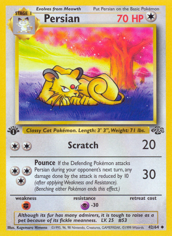 Persian (42/64) - Jungle (1st Edition) Pokémon Card