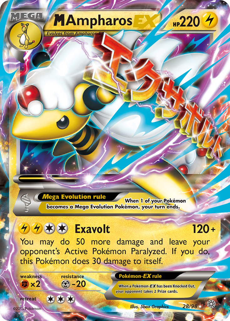 M Ampharos-EX MEGA (28/98) - Ancient Origins Pokémon Card