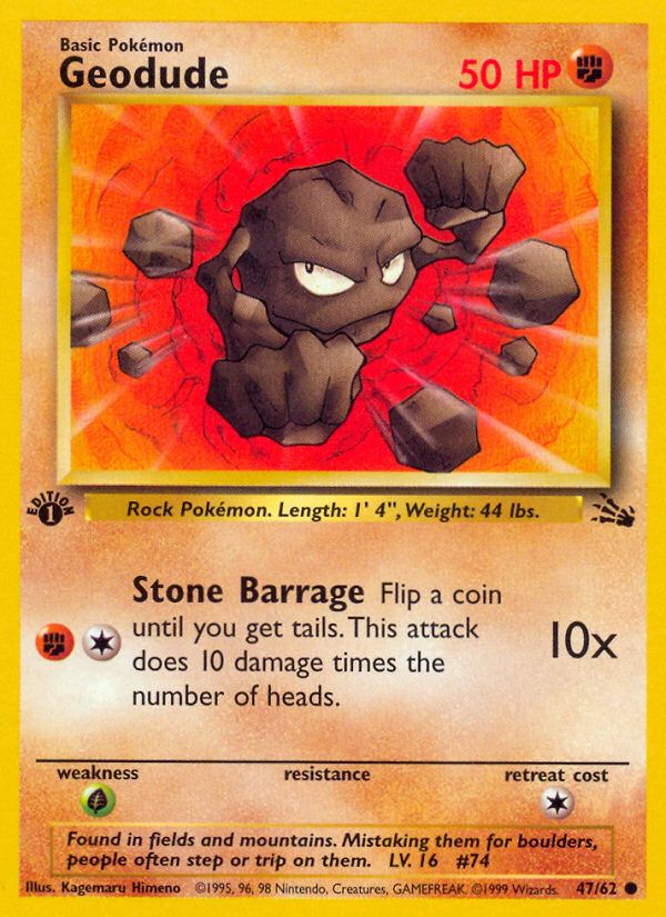 Geodude (47/62) - Fossil (1st Edition) Pokémon Card