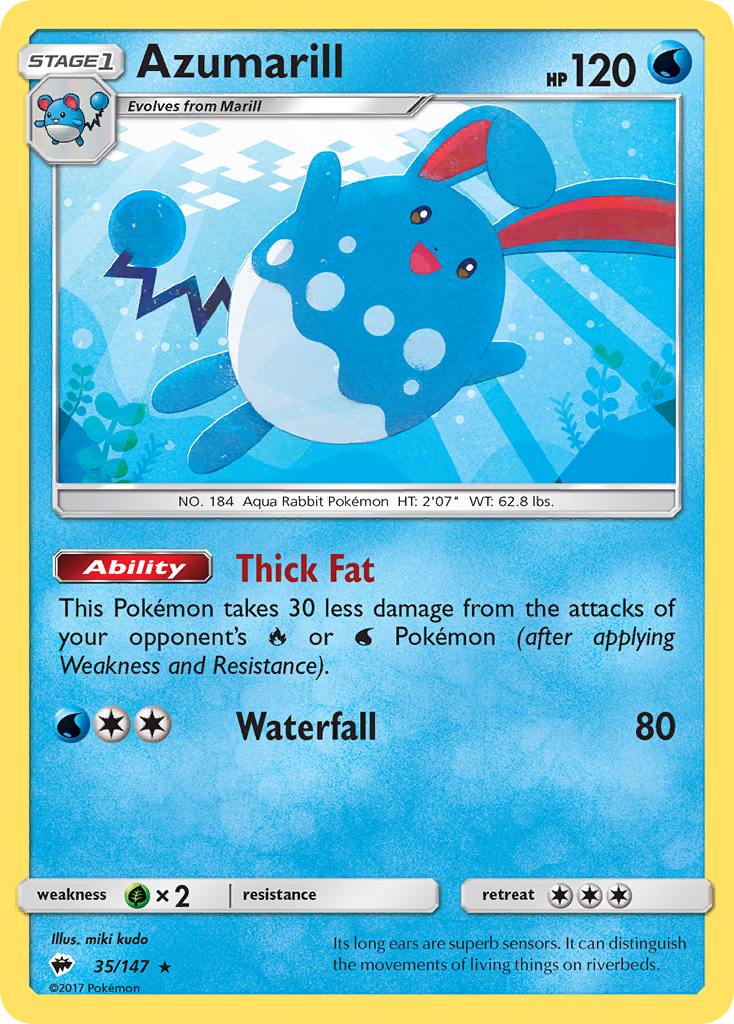 Azumarill (35/147) - Burning Shadows Pokémon Card