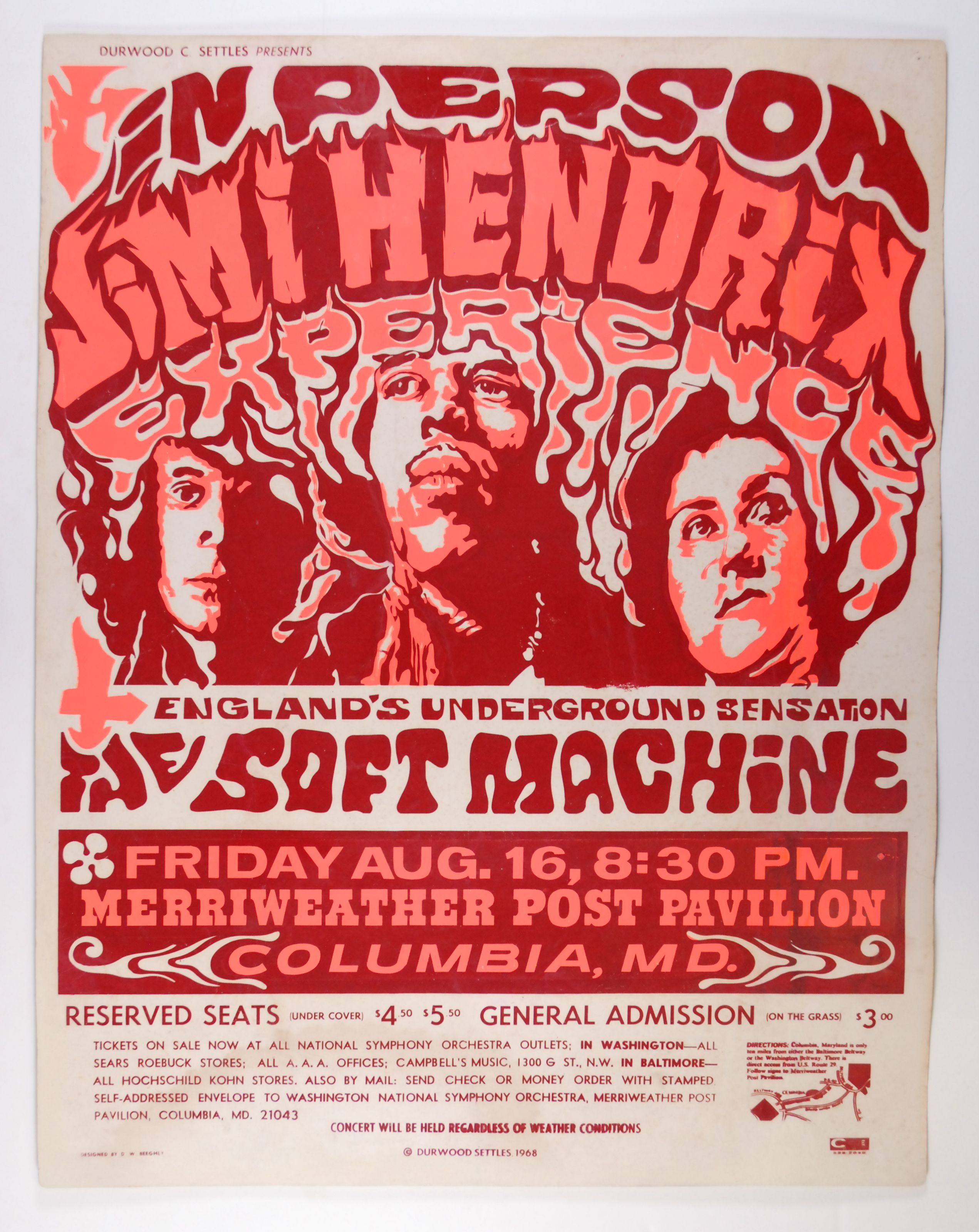 Jimi Hendrix at Merriweather Post Pavilion 1968 Concert Poster