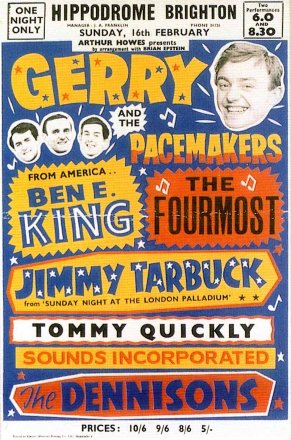 AOR-1.109-OP-1 Gerry & the Pacemakers Hippodrome 1964 Concert Poster