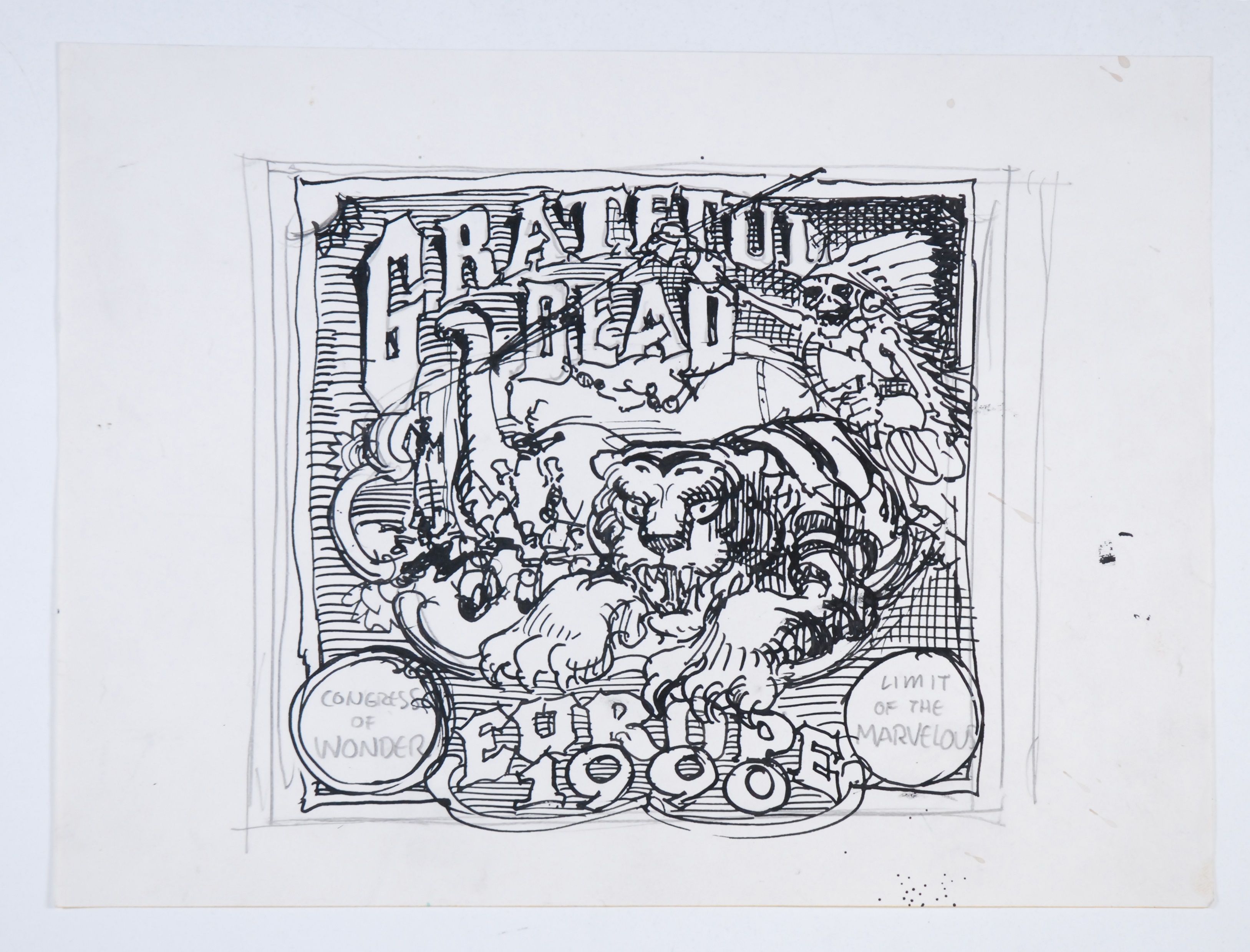 Grateful Dead Europe Tour 1990 - Rick Griffin - Original Preliminary Ink & Pencil Drawing Concert Poster