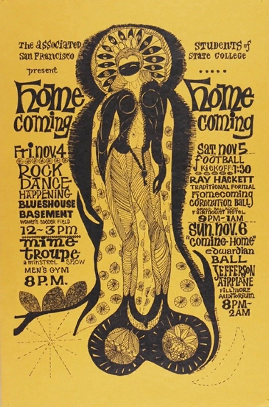1966–San Francisco State College-Homecoming-S.F. Mime Troupe-Jefferson Airplane Concert Poster