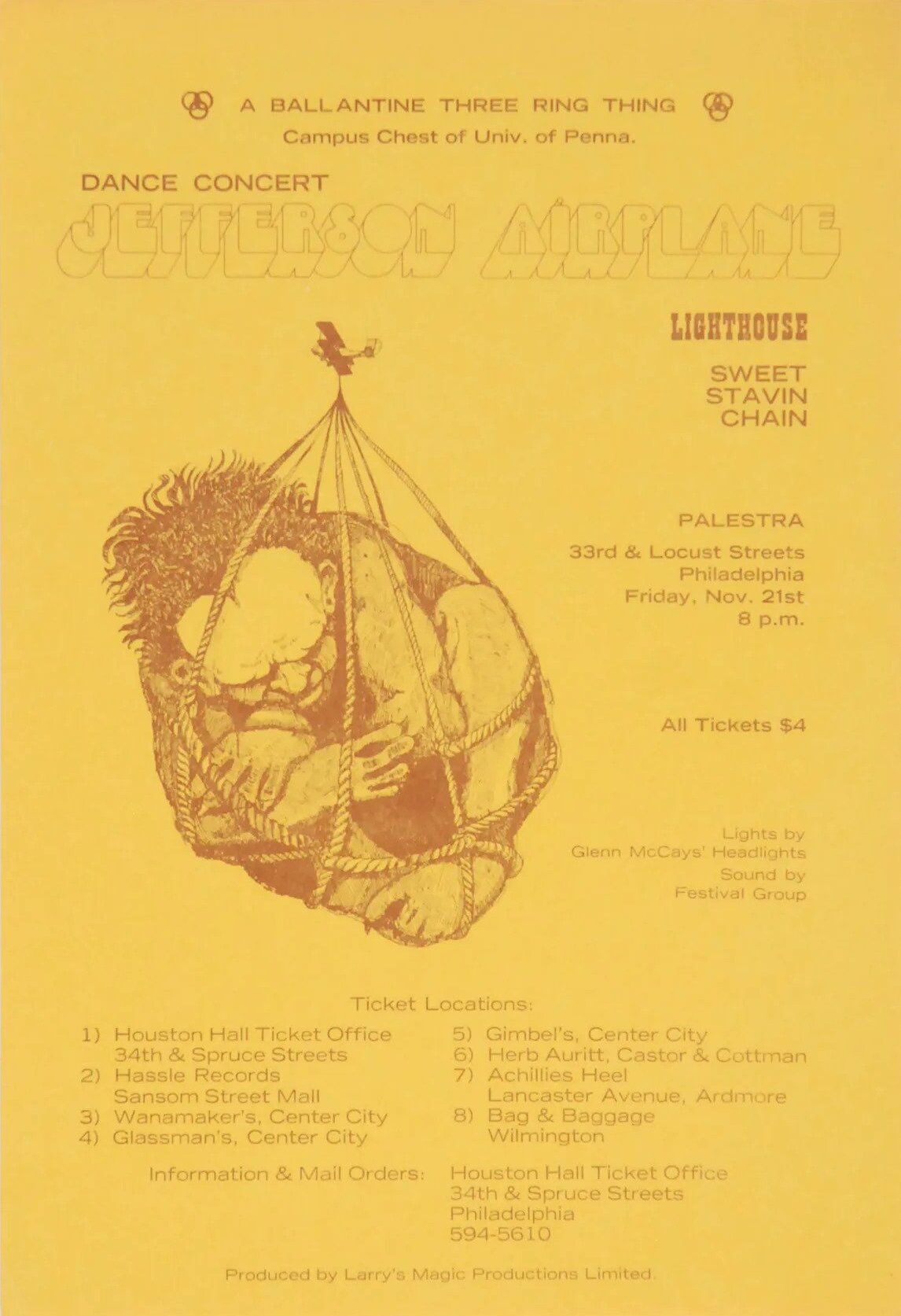 Jefferson Airplane University of Pennsylvania Handbill 1969 Concert Poster