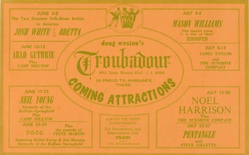 Neil Young & James Taylor The Troubadour Handbill 1969 Concert Poster