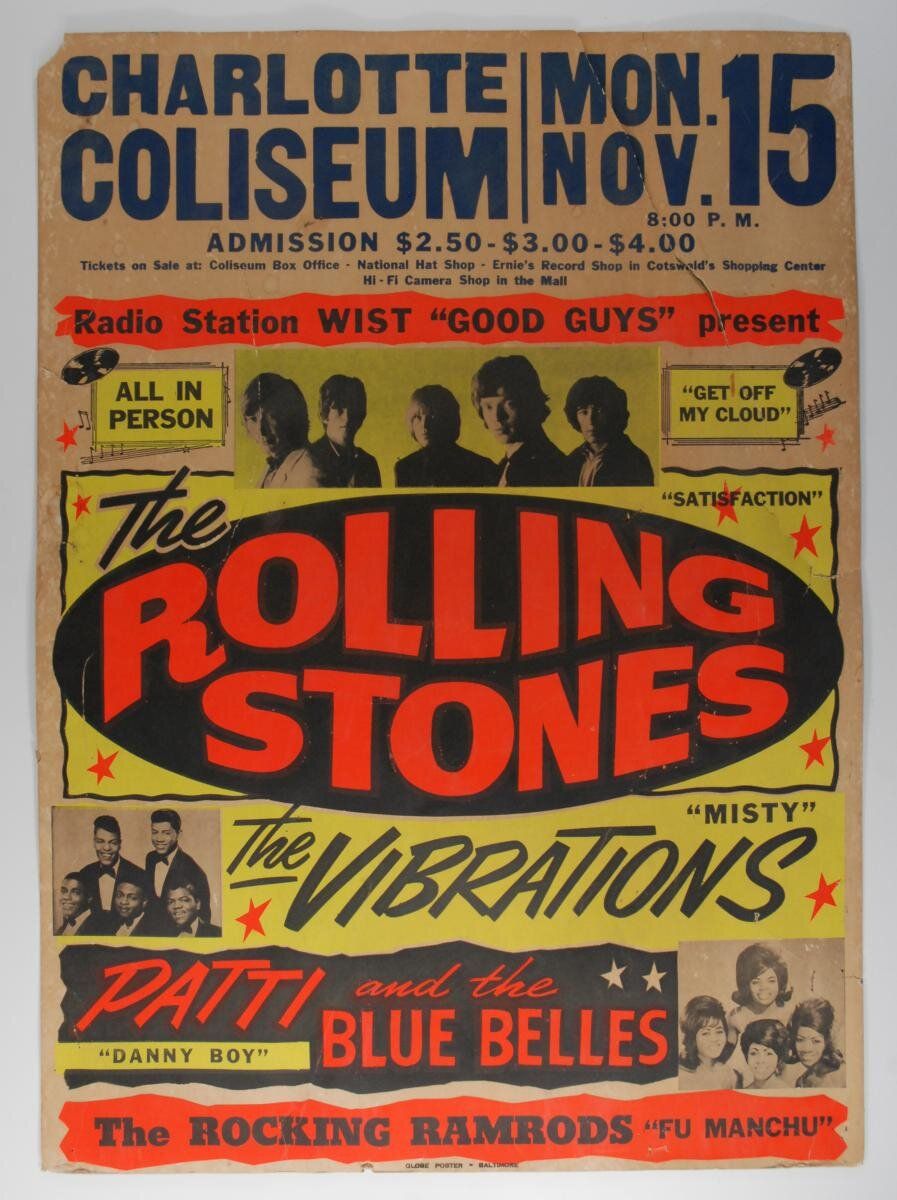 Rolling Stones Charlotte Coliseum 1965 Concert Poster