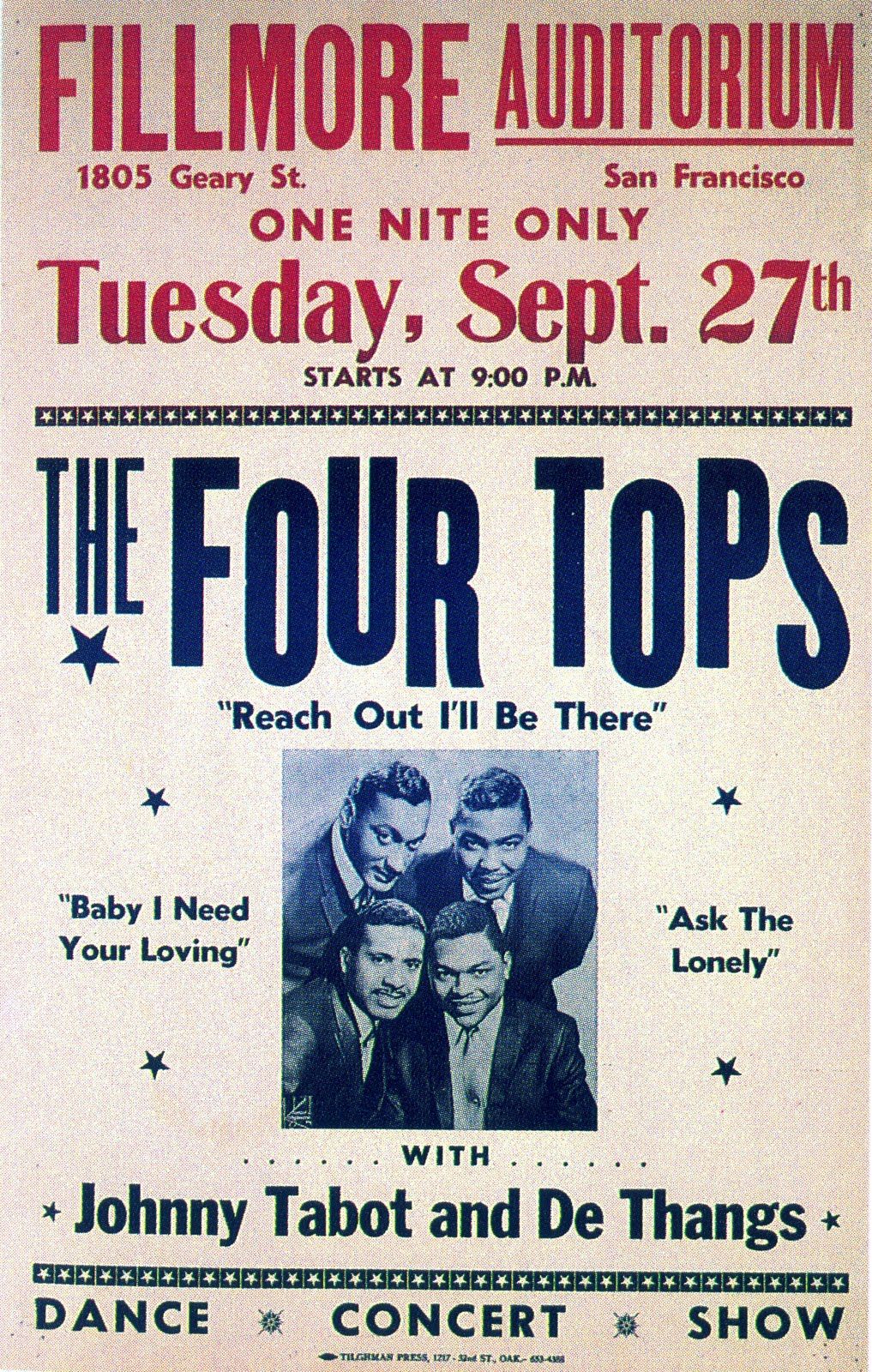 AOR-1.60 The Four Tops The Fillmore 1966 Concert Poster