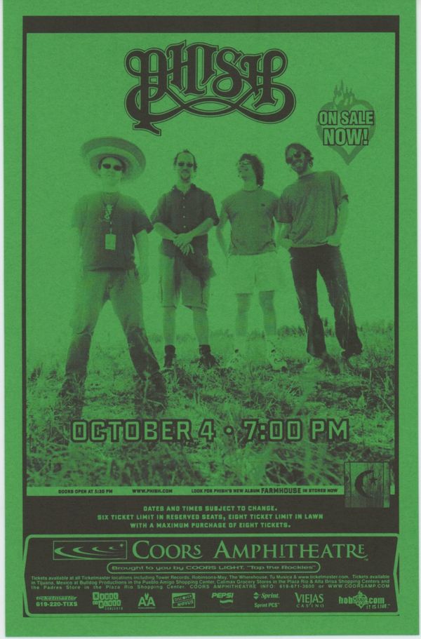 Phish at Coors Amphitheatre 1999 Green Handbill