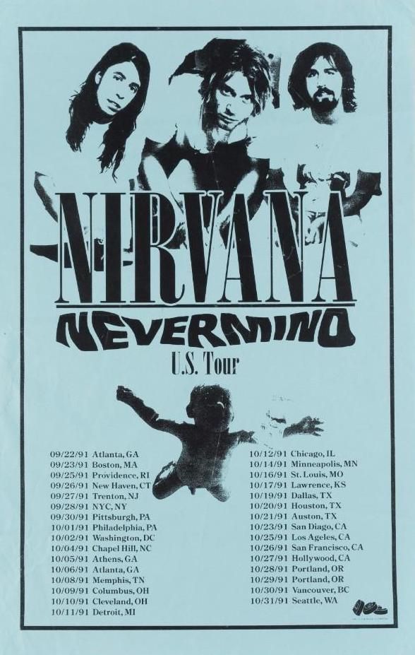 Nirvana Nevermind US Tour 1991 Concert Poster