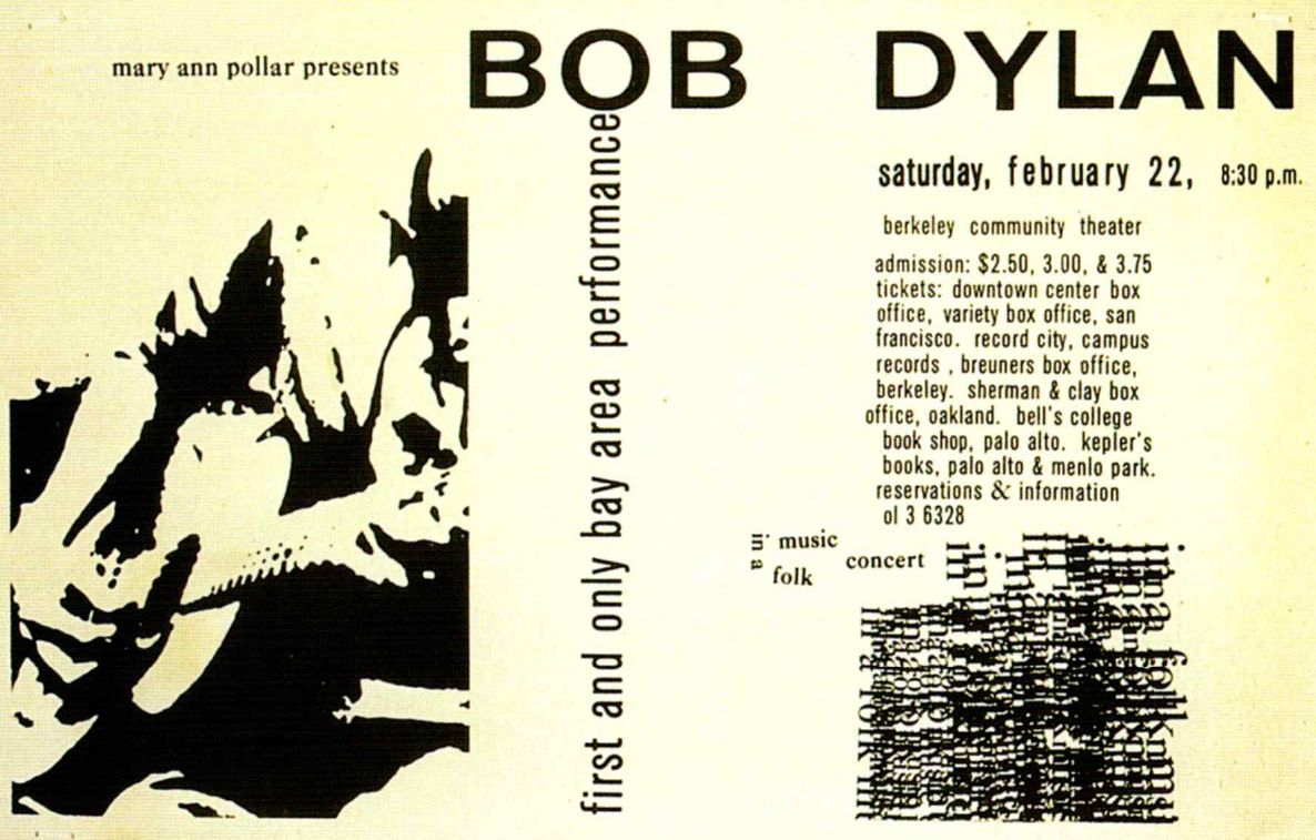 AOR-1.102 Bob Dylan Berkeley Community Theater 1964 Concert Poster