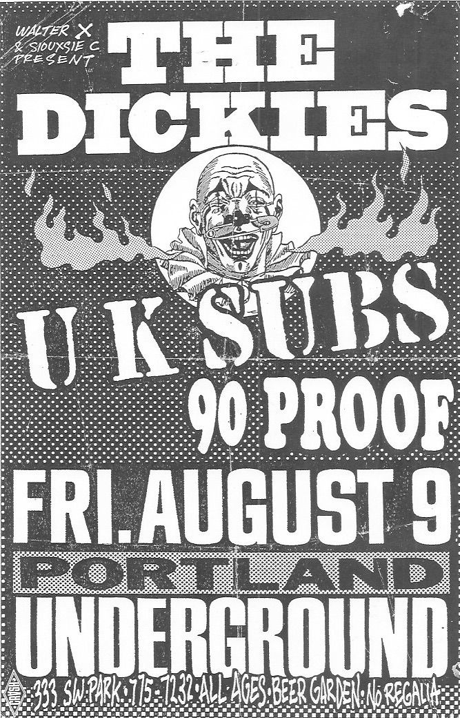 MXP-145.3 Dickies 1991 Portland Underground  Aug 9 Concert Poster