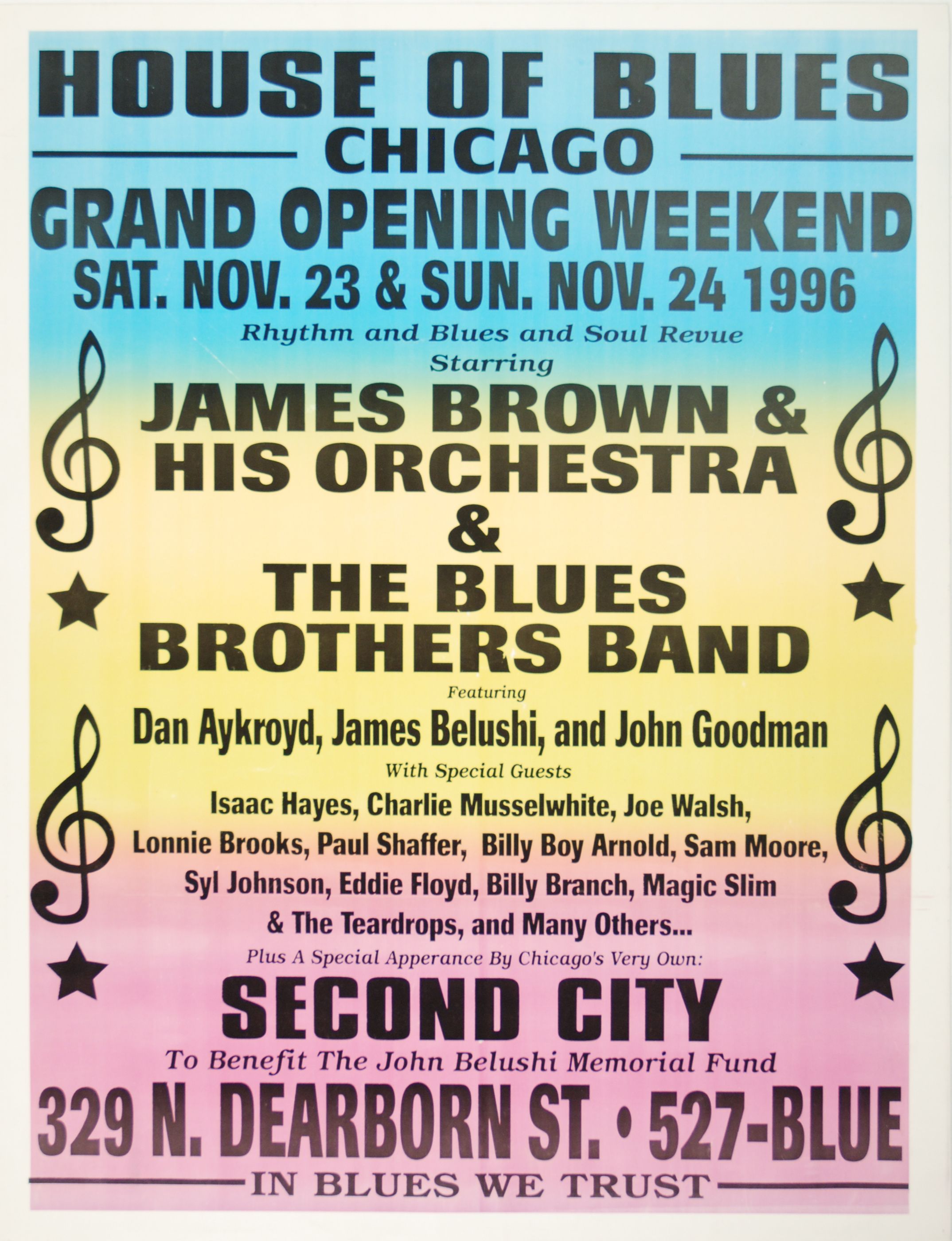 James Brown / Blues Brothers at House of Blues Chicago Grand Opening 1996 Concert Poster