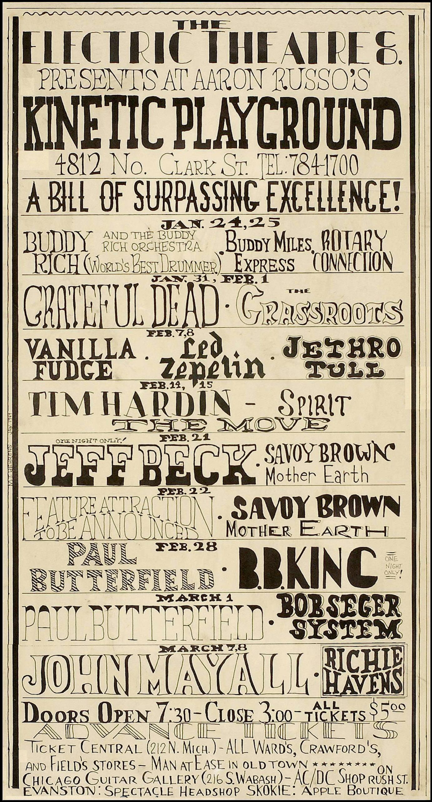 AOR-3.128-OP-1 Led Zeppelin Kinetic Playground Calendar 1969 Concert Poster