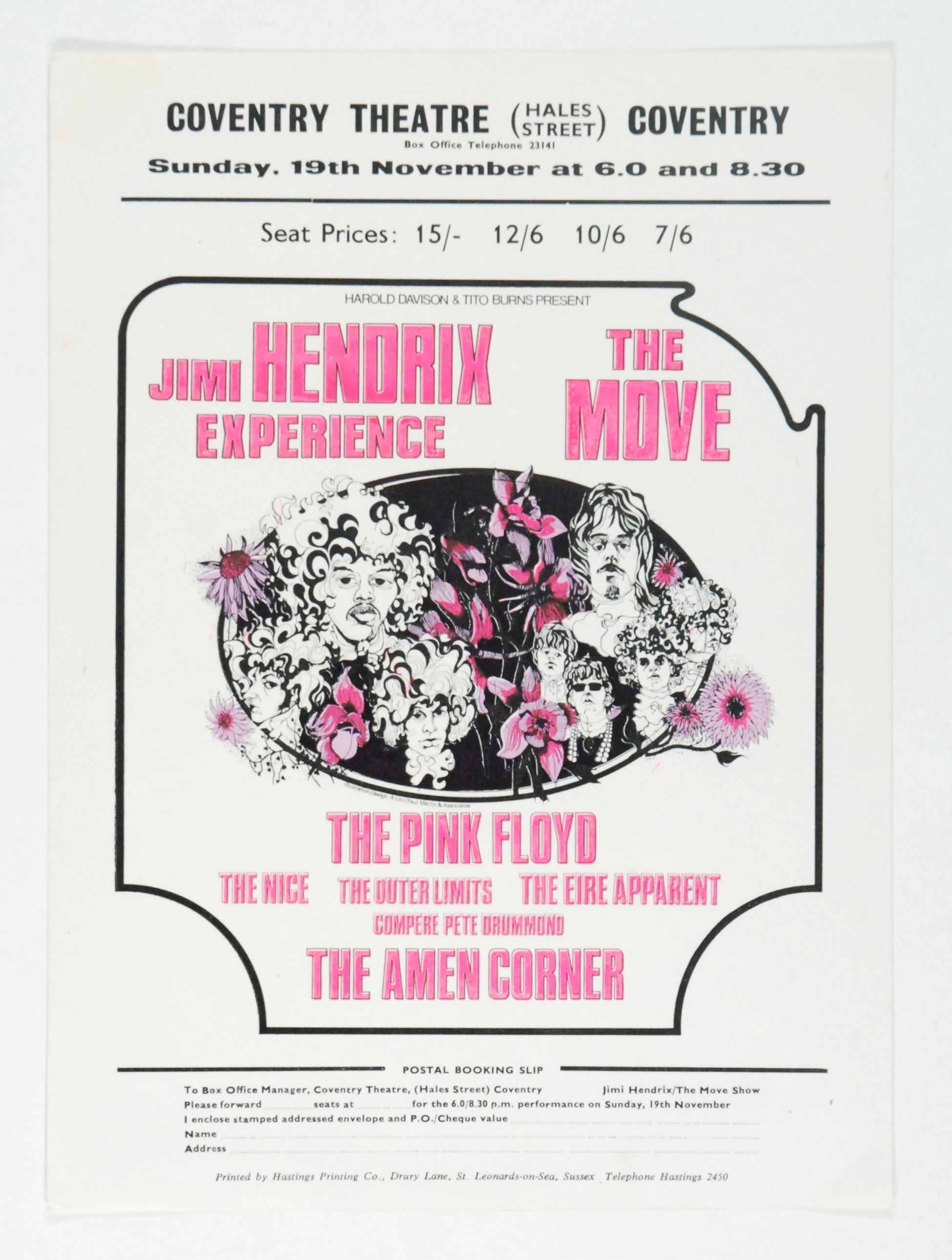 Jimi Hendrix & Pink Floyd Coventry Theatre 1967 Concert Poster