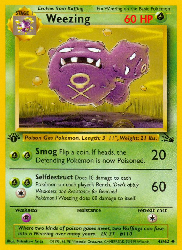 Weezing (45/62) - Fossil (1st Edition) Pokémon Card