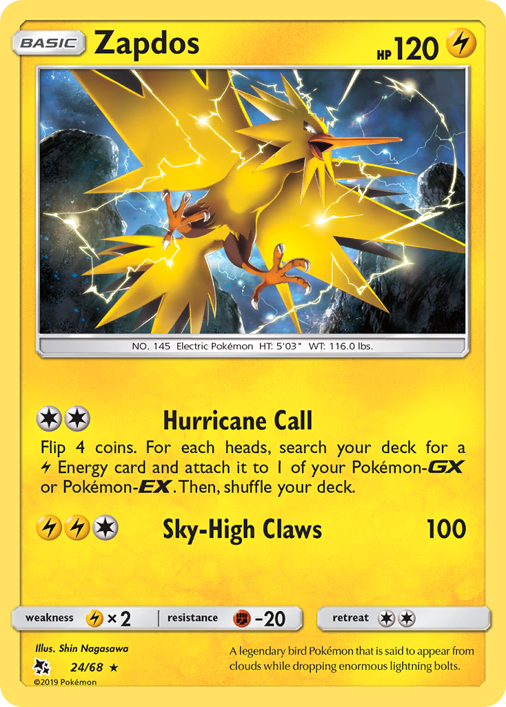 Zapdos (24/68) - Hidden Fates Pokémon Card