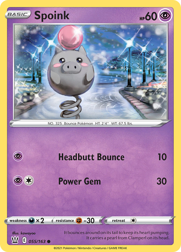 Spoink (55/163) - Battle Styles Pokémon Card