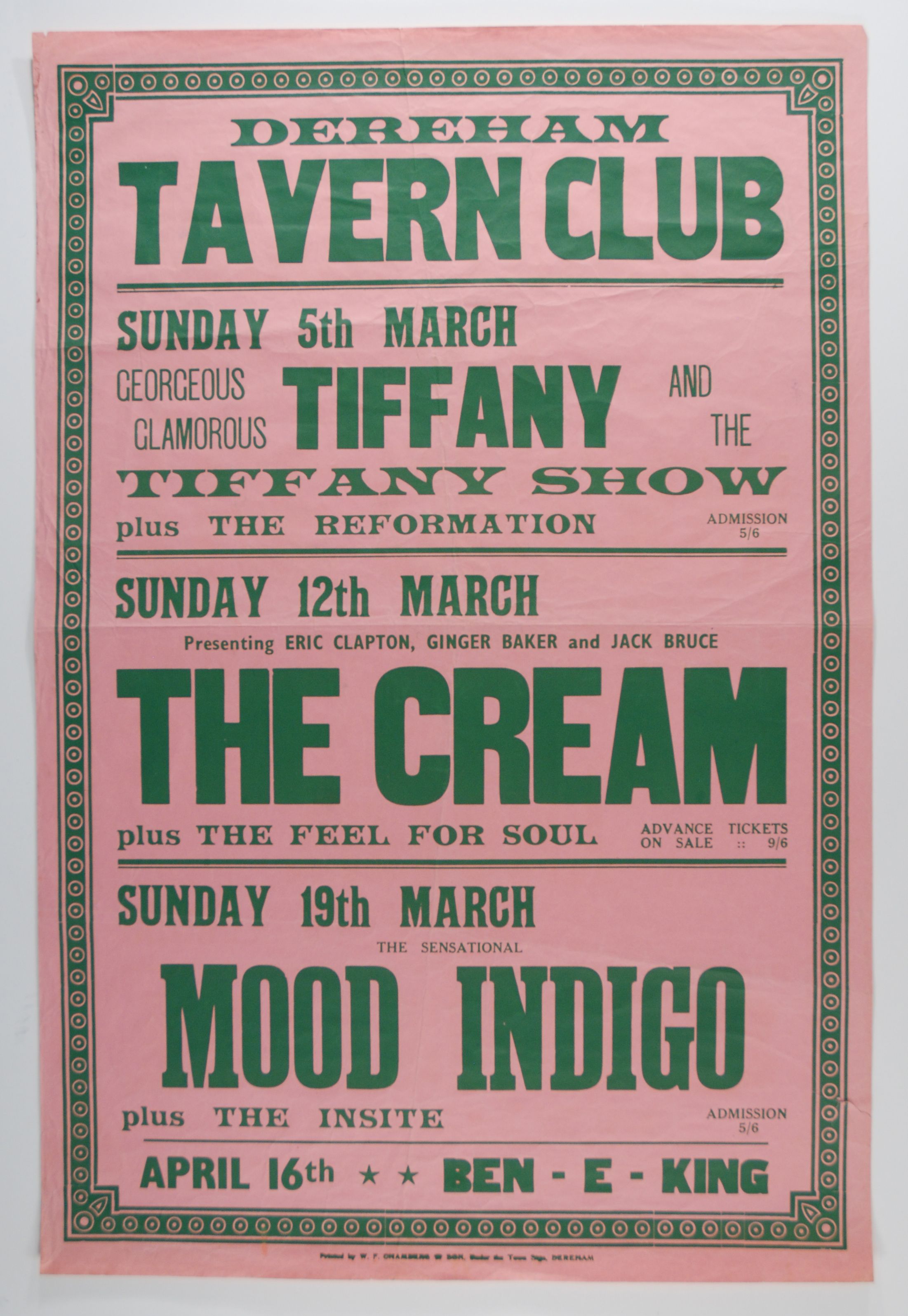 Cream at Tavern Club Concert Poster