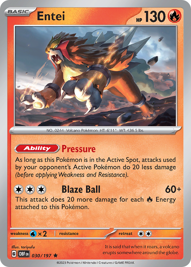 Entei (30/197) - Obsidian Flames Pokémon Card