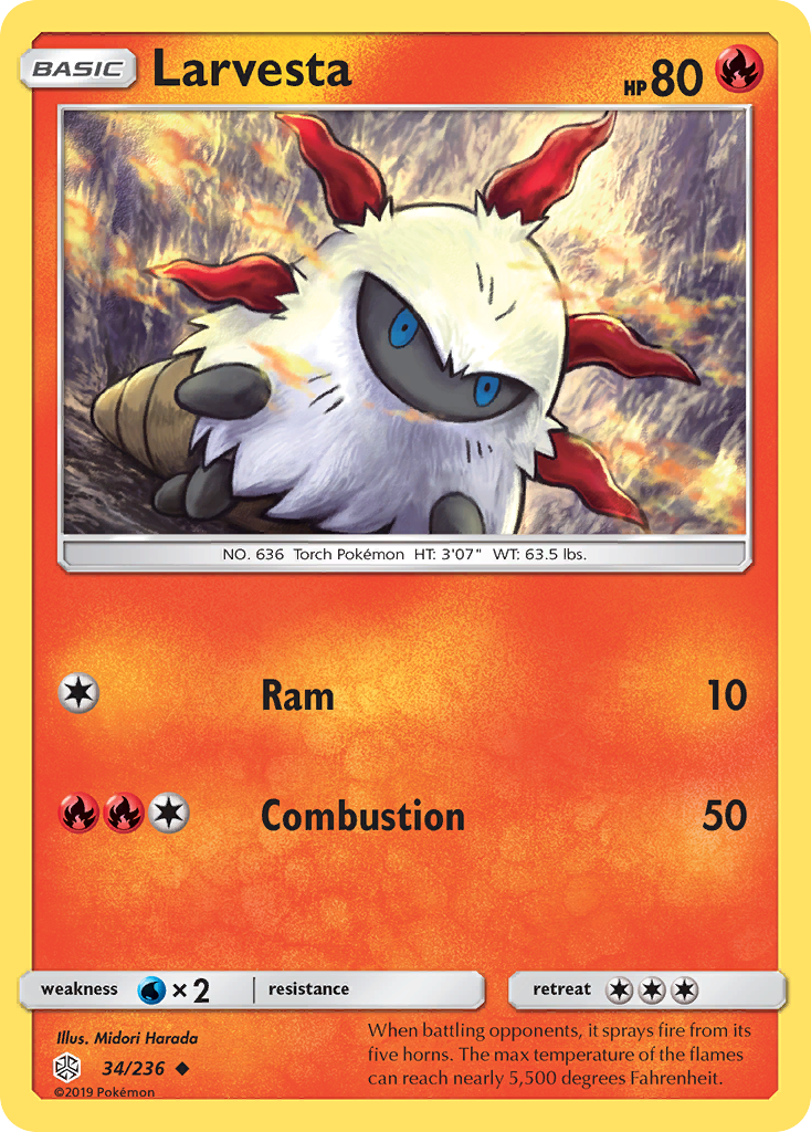 Larvesta (34/236) - Cosmic Eclipse Pokémon Card