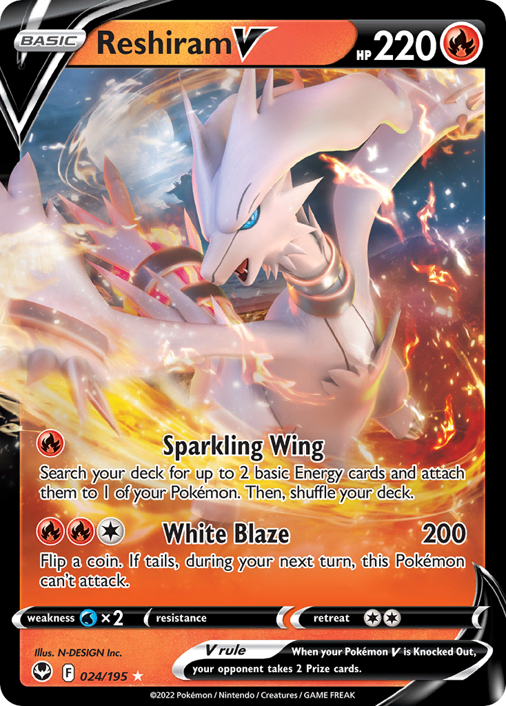 Reshiram V (24/195) - Silver Tempest Pokémon Card