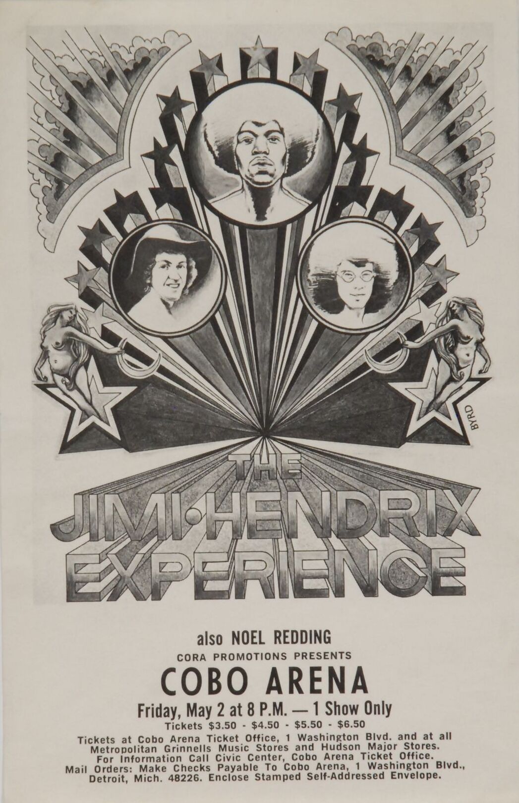 Jimi Hendrix Experience Cobo Arena 1969 Concert Poster