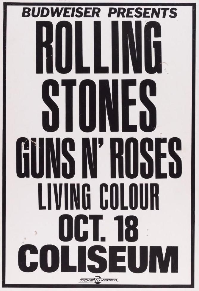 Rolling Stones & Guns N Roses LA Coliseum 1989 Concert Poster