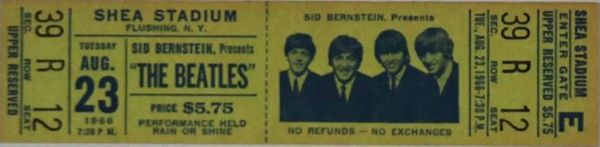 The Beatles Shea Stadium Ticket 1966